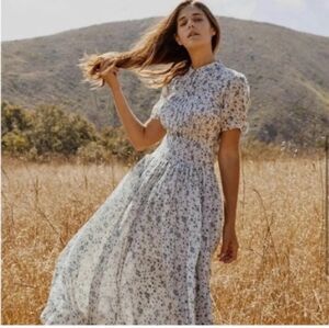 Christy Dawn Winslet Dress Jasmine Rye Brown Cream Floral Print 100% Silk Size S